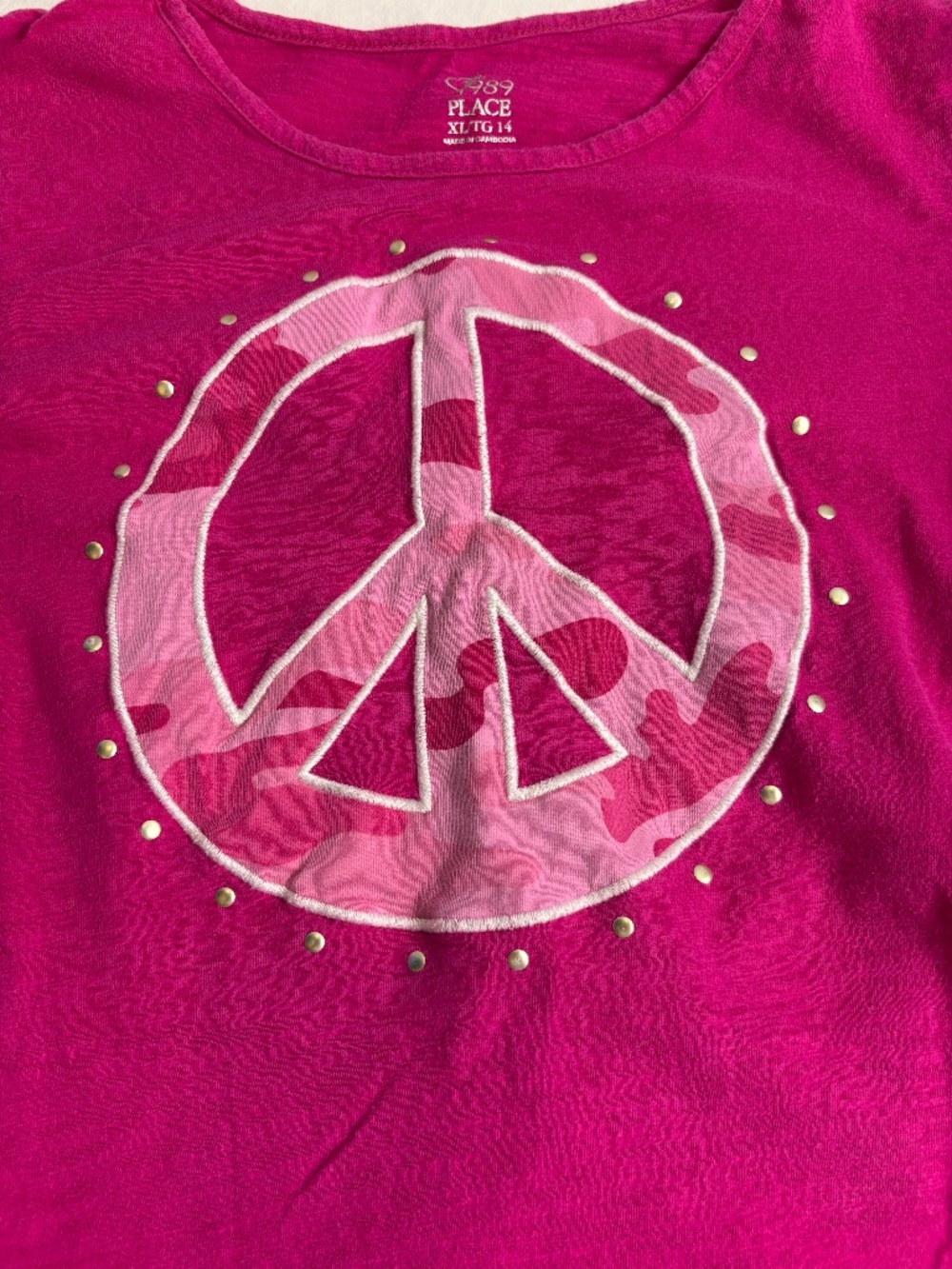The Children's Place Vintage Y2K Retro Peace Sign Tye Dye Pink Size XL 14